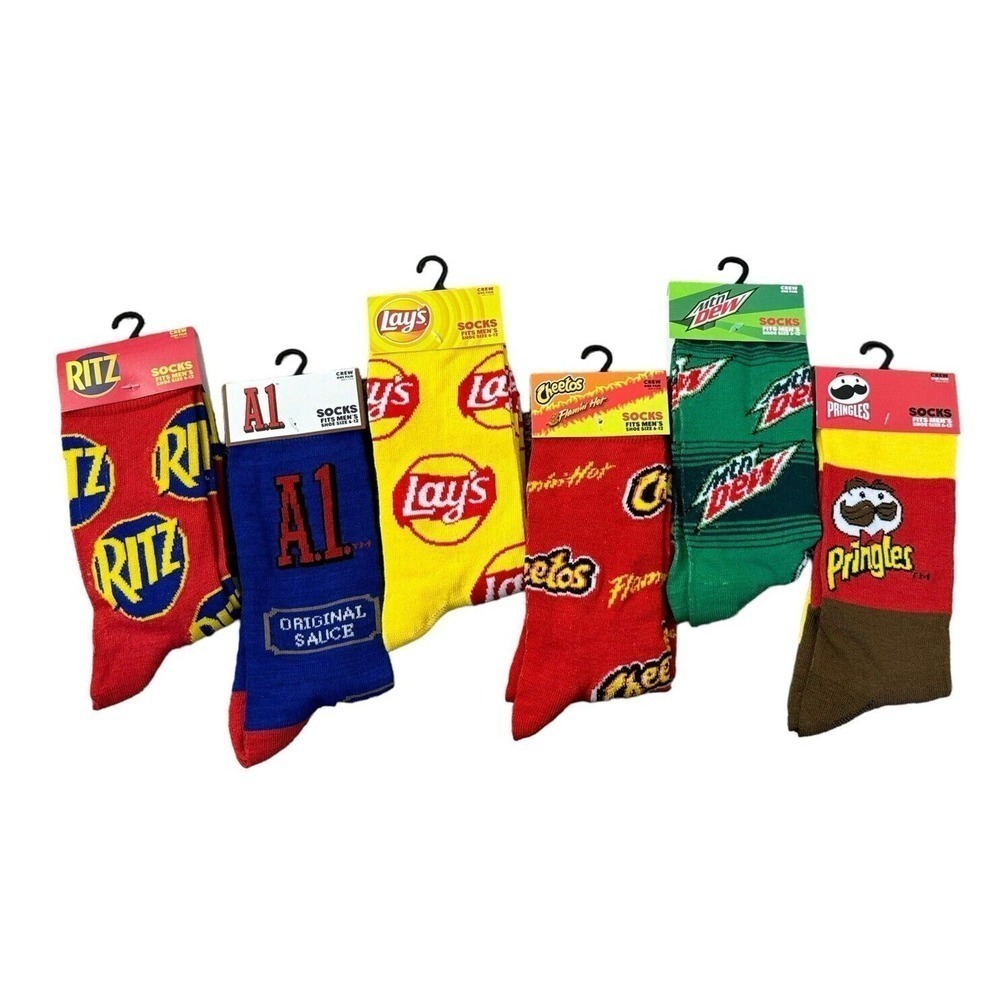 Odd Sox Novelty Crazy Socks Pringles A1 Lays Cheetos RITZ Soda Mens Sz 6-12 Crew